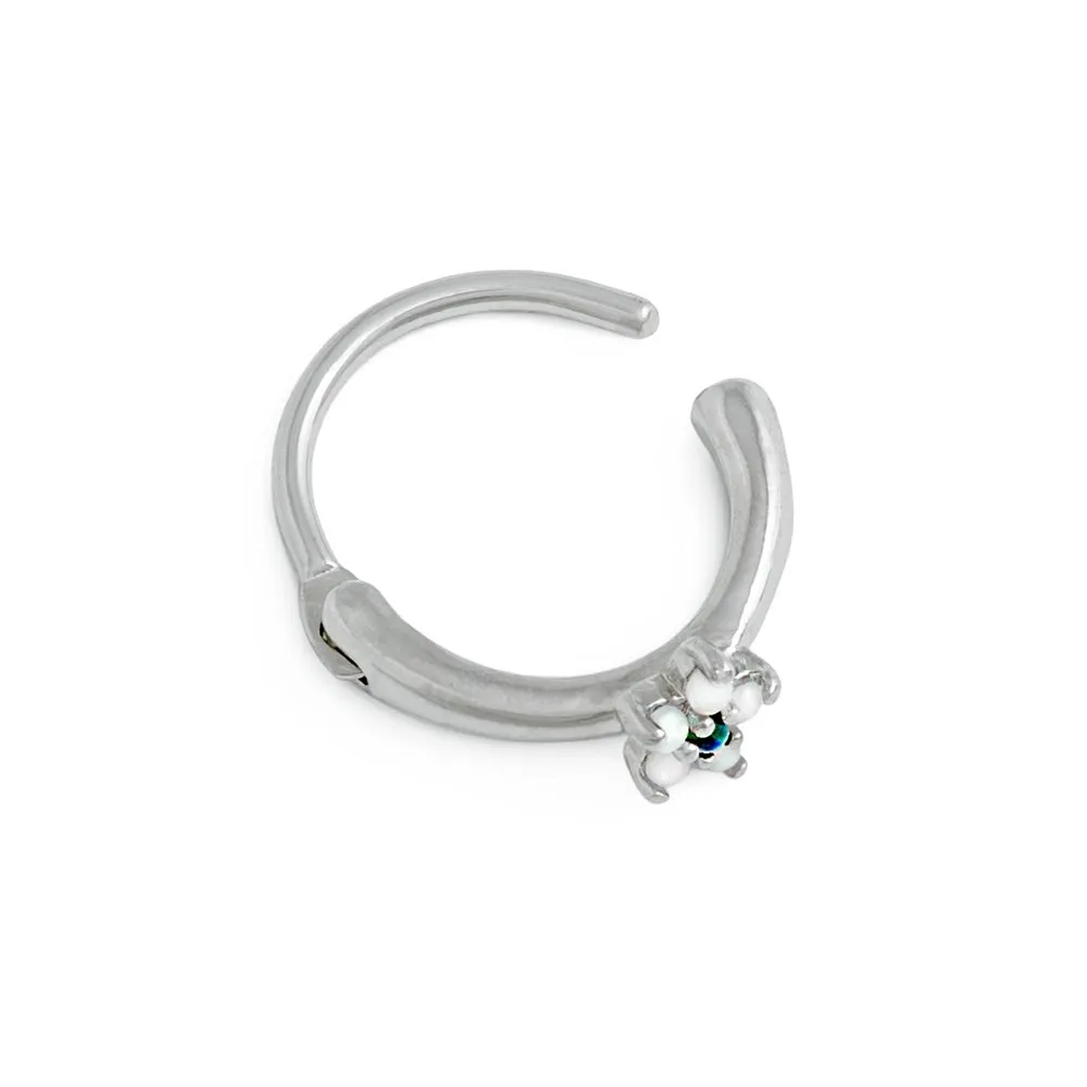 18g 3/8” Opal Blossom Rhodium Plated Clicker Ring — Price Per 1