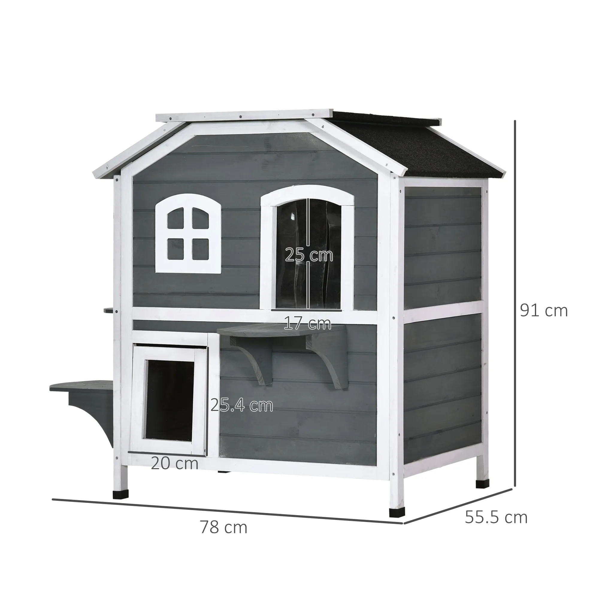 American Dream 91cm Cat House Fir Wood Grey & Black by Pawhut