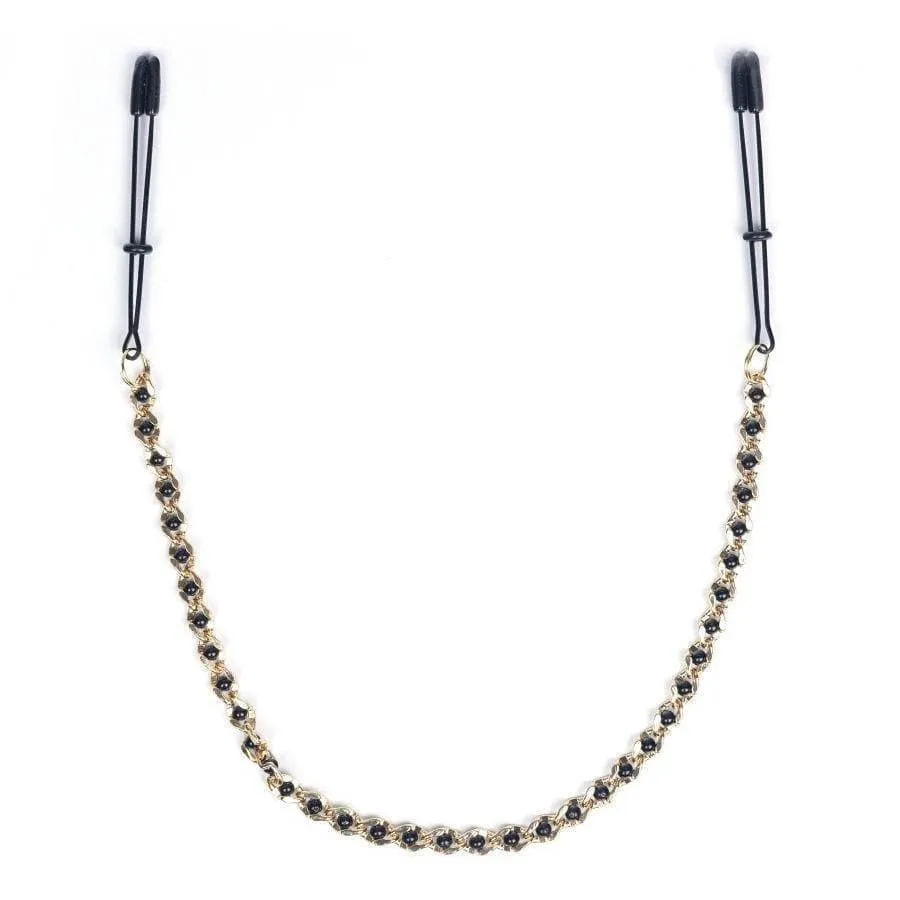 Black Tweezer Nipple Clamps w/ Beaded Chain