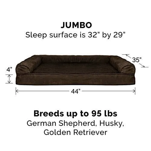 FurHaven Pet Dog Bed | Orthopedic Plush & Suede Sofa-Style Couch Pet Bed for Dogs & Cats, Espresso, Jumbo