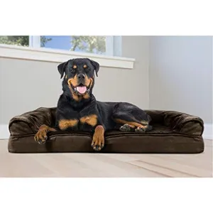 FurHaven Pet Dog Bed | Orthopedic Plush & Suede Sofa-Style Couch Pet Bed for Dogs & Cats, Espresso, Jumbo