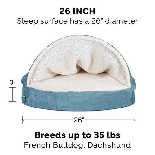 FurHaven Pet Dog Bed | Orthopedic Round Faux Sheepskin Snuggery Burrow Pet Bed for Dogs & Cats, Blue, 26-Inch
