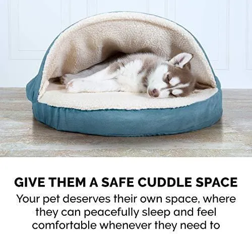 FurHaven Pet Dog Bed | Orthopedic Round Faux Sheepskin Snuggery Burrow Pet Bed for Dogs & Cats, Blue, 26-Inch