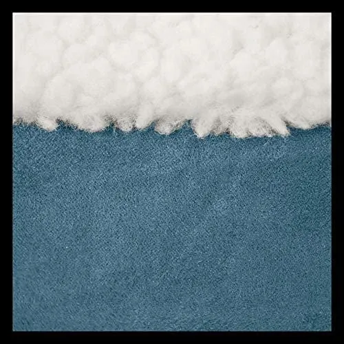 FurHaven Pet Dog Bed | Orthopedic Round Faux Sheepskin Snuggery Burrow Pet Bed for Dogs & Cats, Blue, 26-Inch