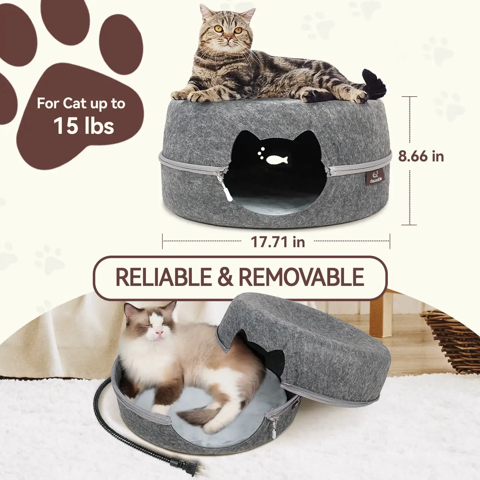 Hamburger Dual-Use Felt Heated Cat Cave