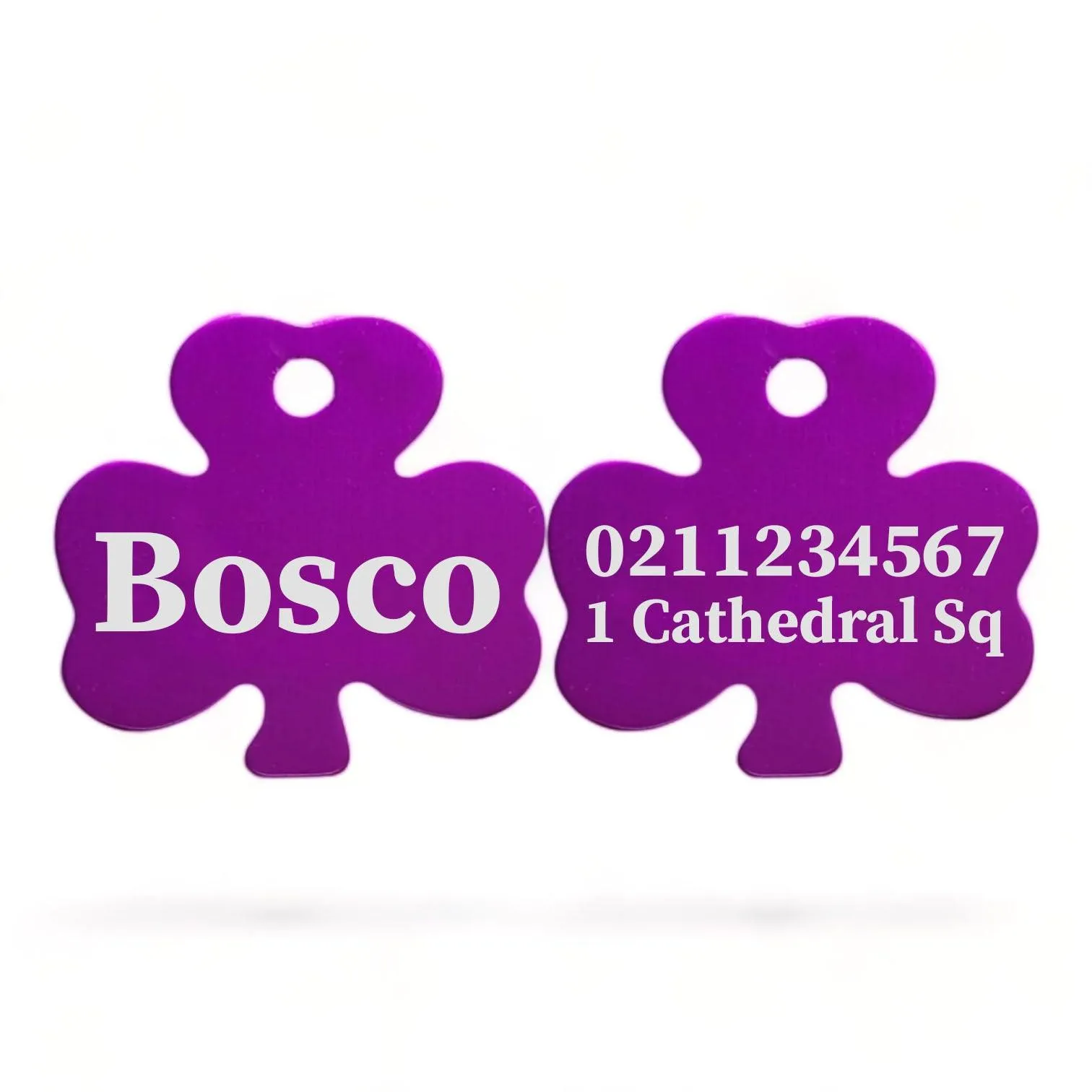 Name Front & 1 Number & Address Back | Shamrock Aluminum | Cat, Kitten & Dog ID Pet Tag