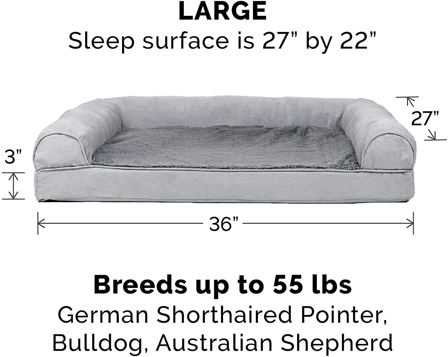 New Furhaven Pet Dog Bed | Orthopedic Ultra Plush Sofa-Style Couch Pet Bed for Dogs & Cats, Large, Plush Grey! For breeds up to 55 Lbs