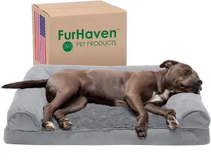 New Furhaven Pet Dog Bed | Orthopedic Ultra Plush Sofa-Style Couch Pet Bed for Dogs & Cats, Large, Plush Grey! For breeds up to 55 Lbs