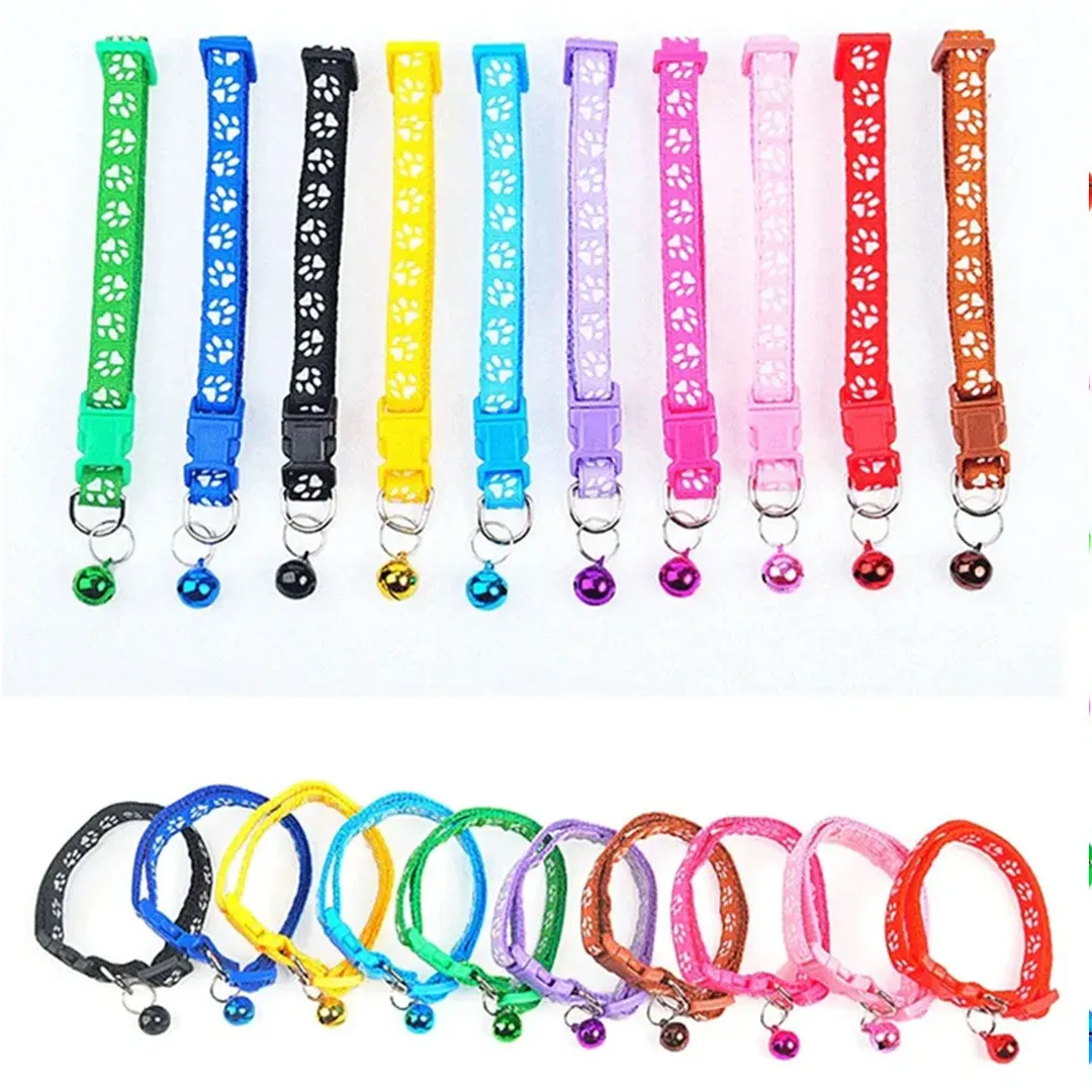 Pet Collar with Bell and Colorful Footprint Design