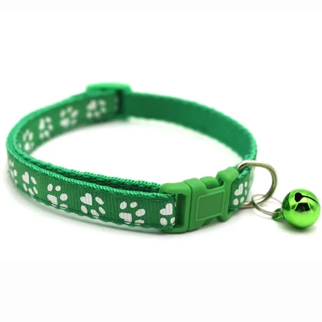 Pet Collar with Bell and Colorful Footprint Design