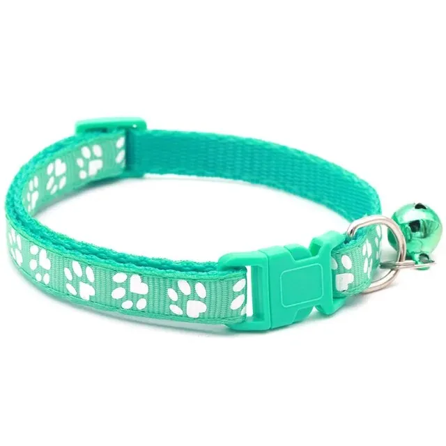 Pet Collar with Bell and Colorful Footprint Design