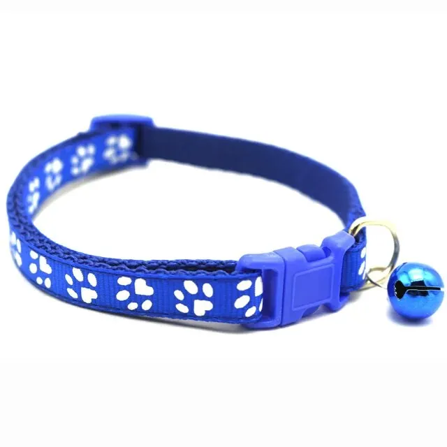 Pet Collar with Bell and Colorful Footprint Design