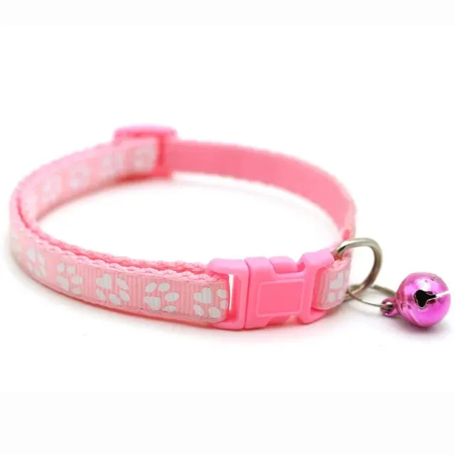 Pet Collar with Bell and Colorful Footprint Design