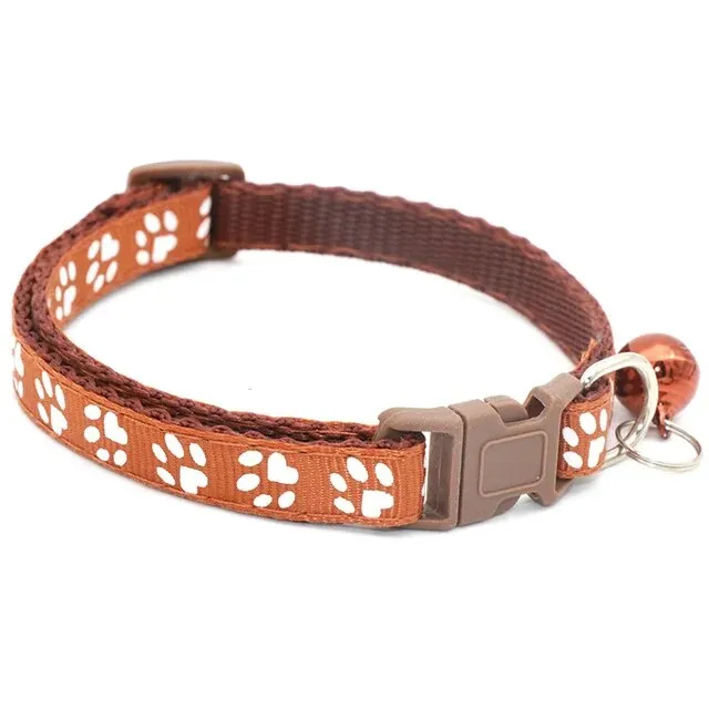 Pet Collar with Bell and Colorful Footprint Design