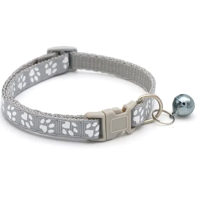 Pet Collar with Bell and Colorful Footprint Design