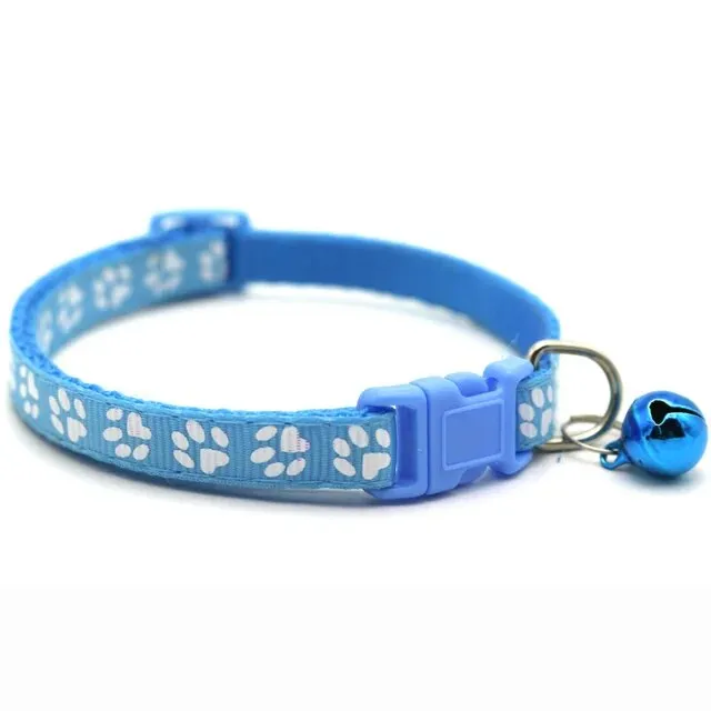 Pet Collar with Bell and Colorful Footprint Design