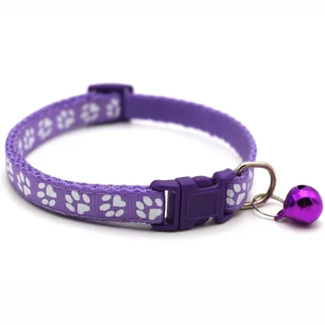 Pet Collar with Bell and Colorful Footprint Design