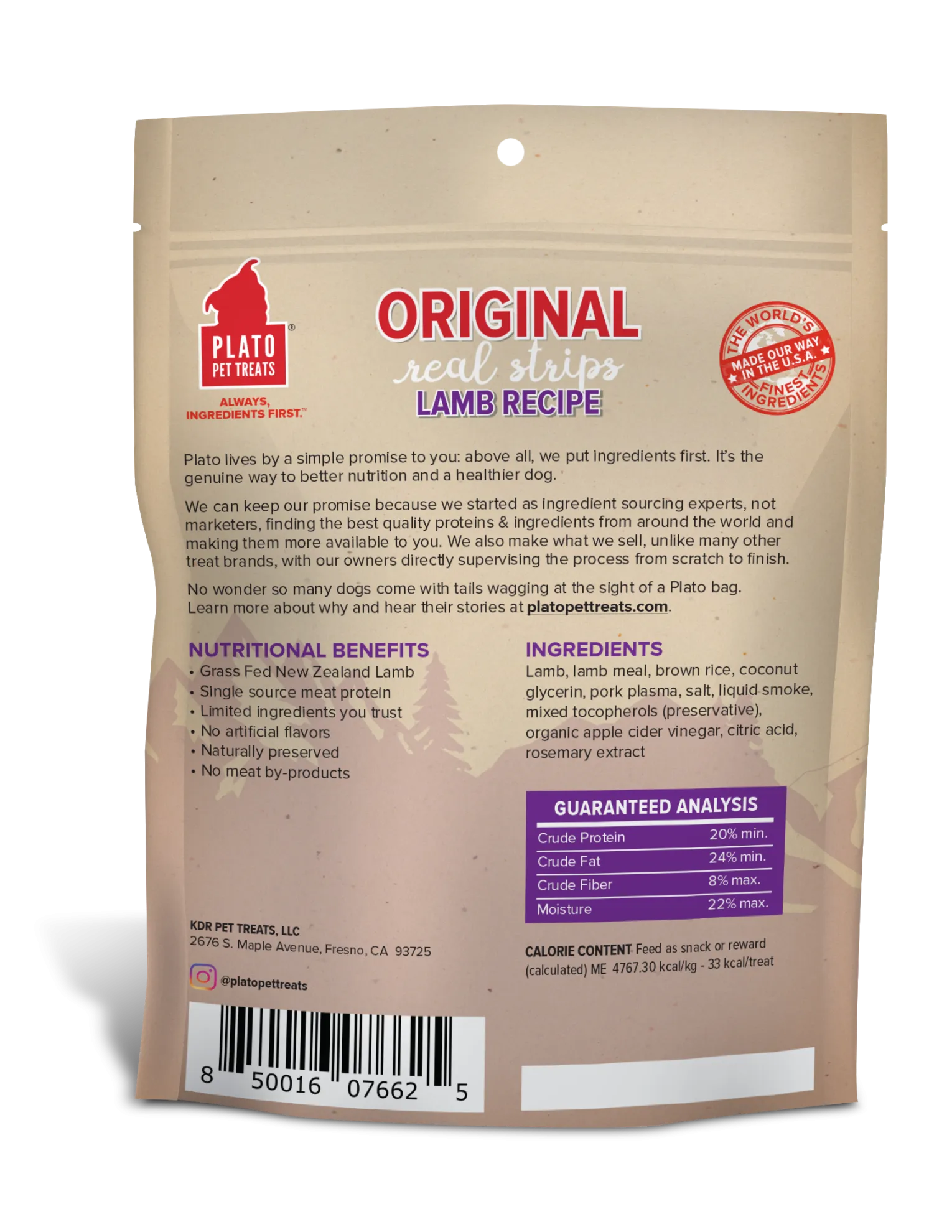 Plato Real Strips Lamb Meat Bar, Dog Treat