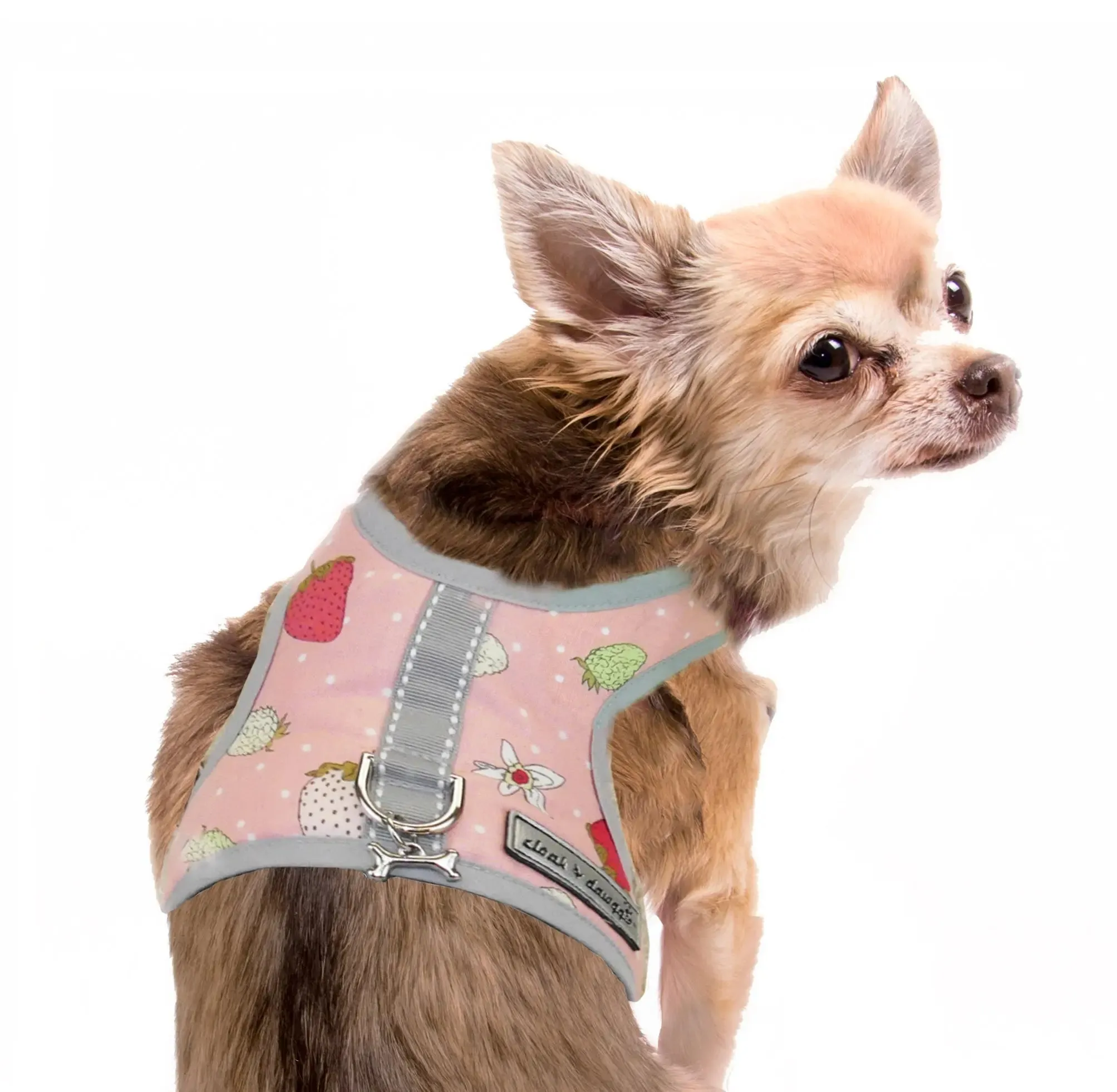 Strawberry Print Teacup Dog Harness Vest Up 2 LBS to 8 LBS