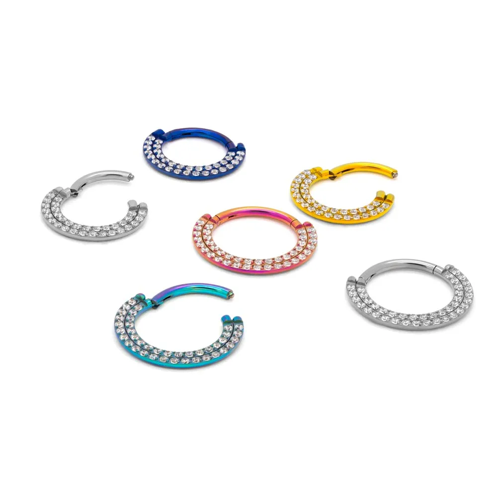 Tilum 16g Two Tiered Jeweled Sector Titanium Clicker - Price Per 1