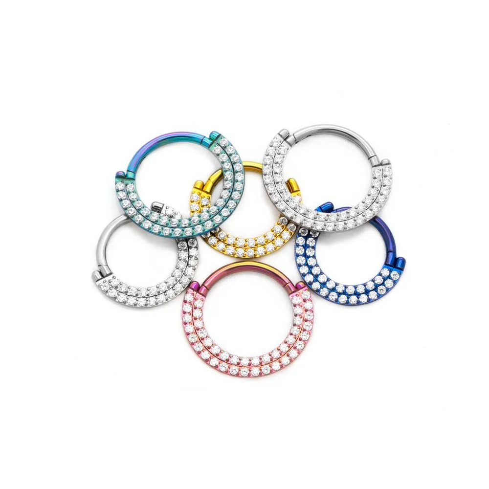 Tilum 16g Two Tiered Jeweled Sector Titanium Clicker - Price Per 1