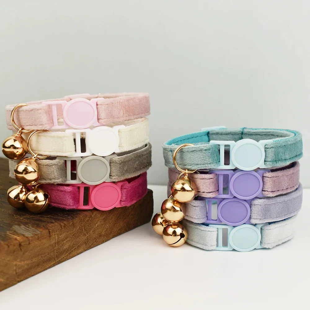 Velvet Cat Collar with Adjustable Safety and Bell