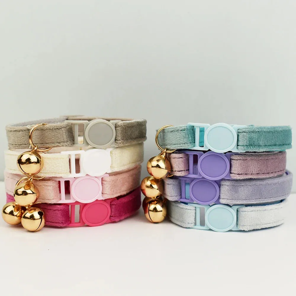 Velvet Cat Collar with Adjustable Safety and Bell