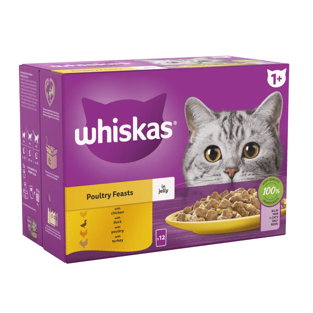 WHISKAS 1  Poultry Feasts Jelly Pouches 12 x 85g