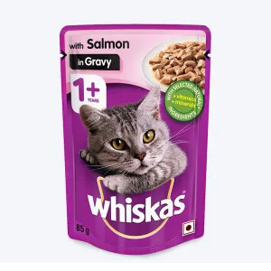 Whiskas Adult (1 Yrs  ) Salmon in Gravy, Wet Cat Food, 85 g