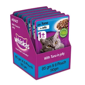 Whiskas Adult (1 Yrs ) Tuna in Jelly, Wet Cat Food 85 g (Pack of 6 Pouches)