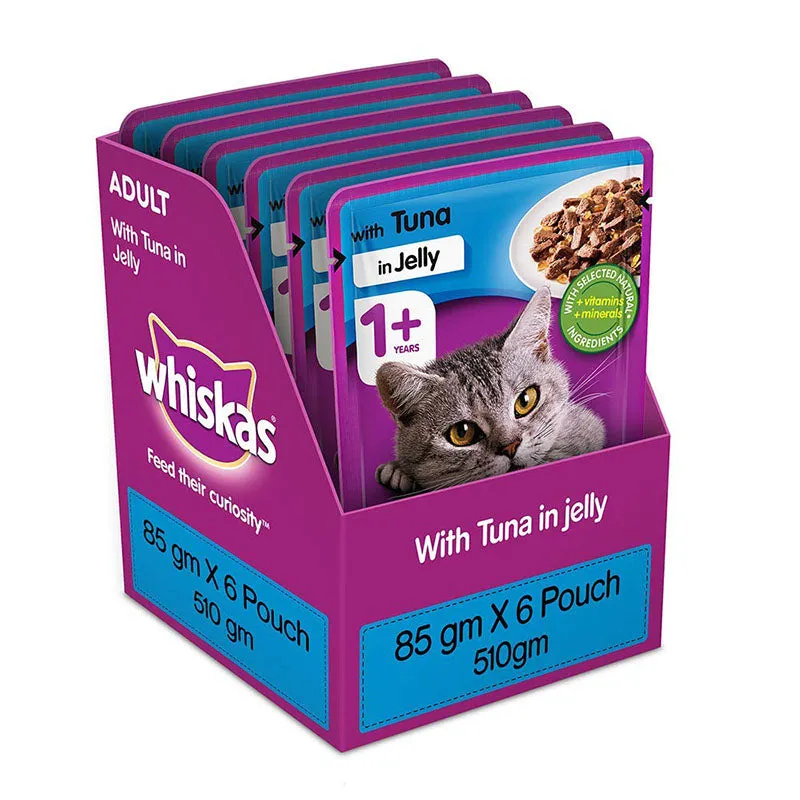 Whiskas Adult (1 Yrs ) Tuna in Jelly, Wet Cat Food 85 g (Pack of 6 Pouches)