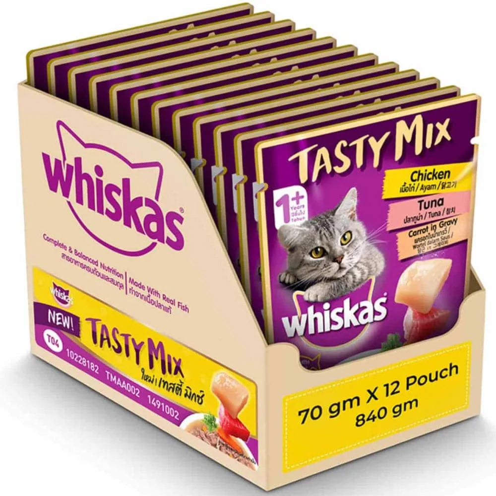 Whiskas Chicken With Tuna And Carrot in Gravy and Salmon in Gravy Meal Adult Cat Wet Food Combo