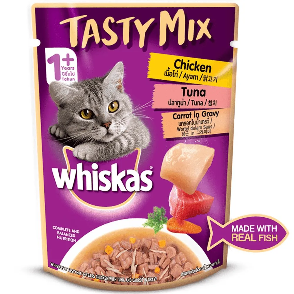 Whiskas Chicken With Tuna And Carrot in Gravy and Salmon in Gravy Meal Adult Cat Wet Food Combo