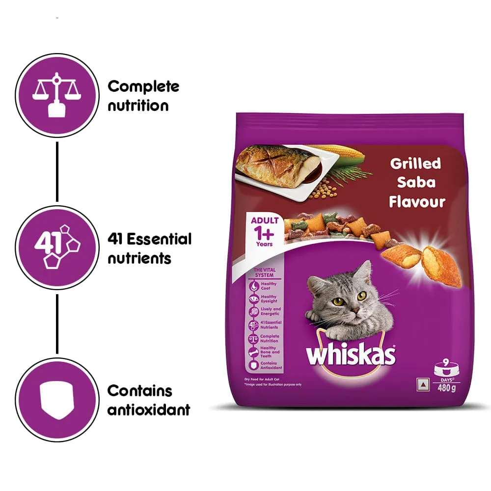 Whiskas Grilled Saba Flavour Adult (1  years) Cat Dry Food