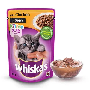 Whiskas Kitten (2-12 Months) Chicken in Gravy, Wet Cat Food, 85 g