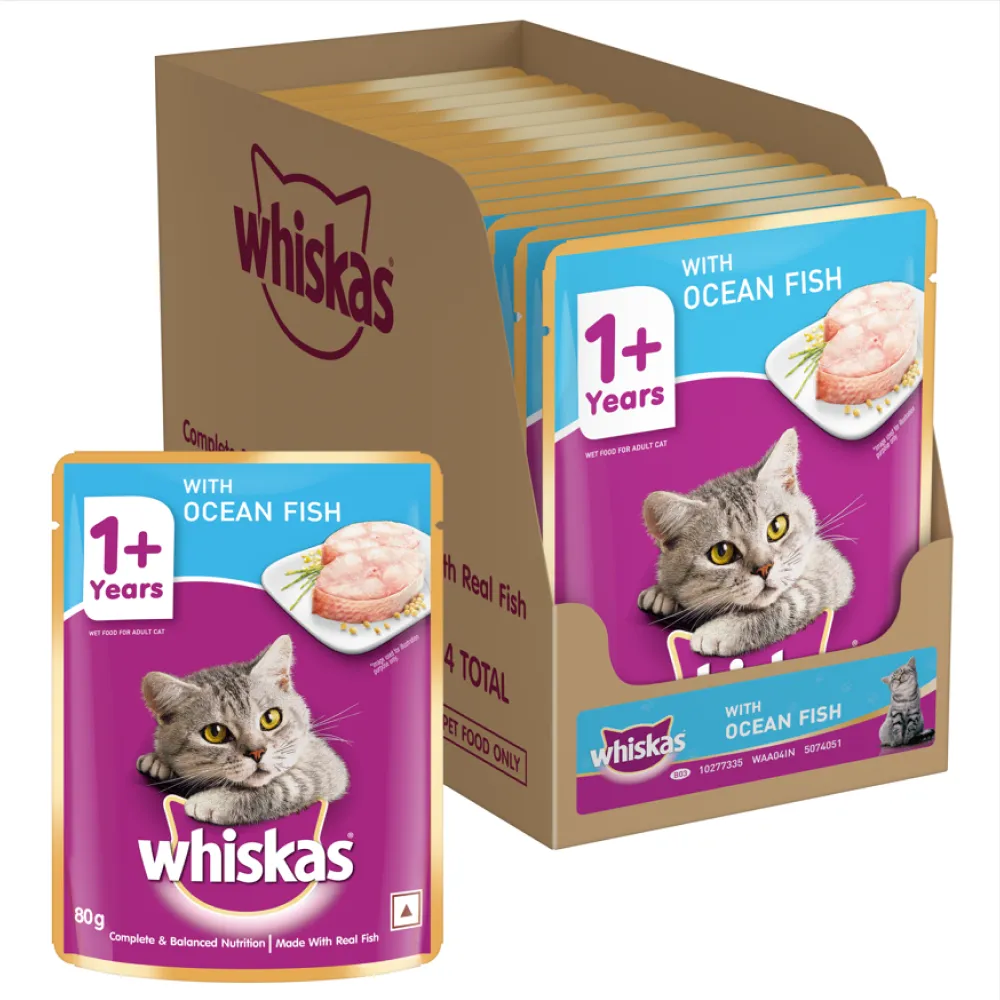 Whiskas Ocean Fish Flavour Adult Cat Dry and Wet Food Combo